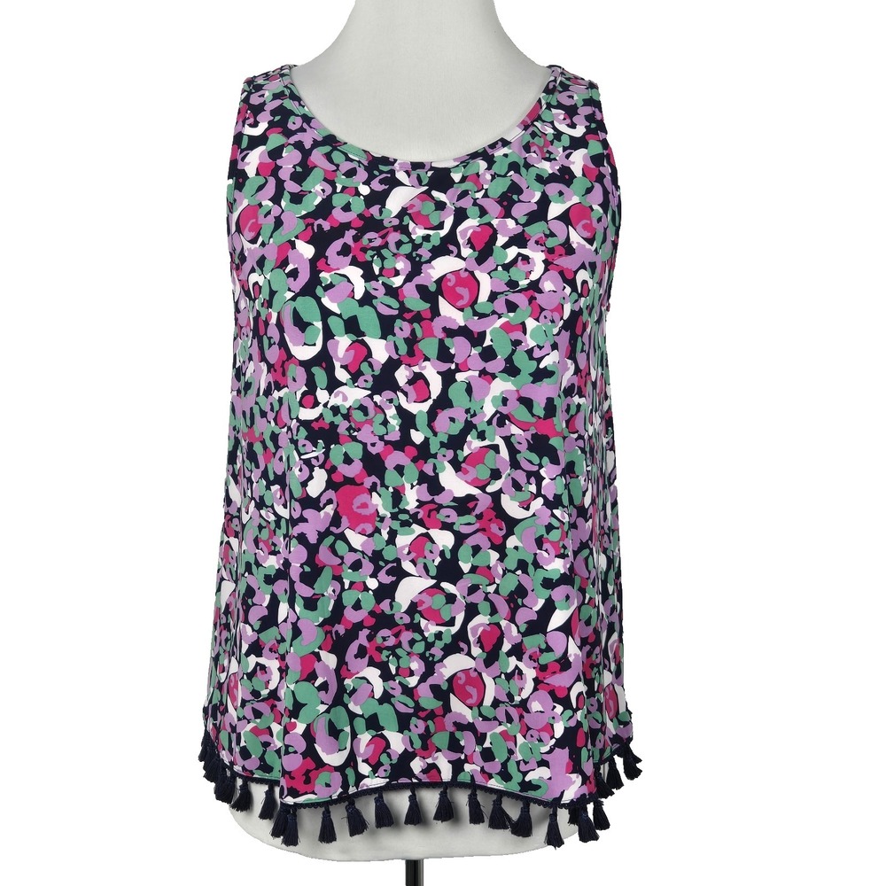 Cappagallo Floral Stretch Knit Sleeveless Tassel-Hem Top Size Medium‎ M